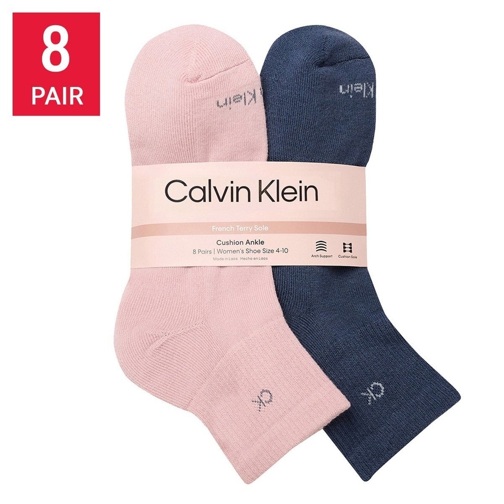 Calvin Klein Women's High Quarter Sock 8-Pair, Pink, Size 4-10